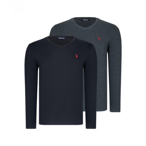 DUAL SET T8587 DEWBERRY V COLLAR MEN'S SWEATSHIRT-ANTHRACITIS-BLACK