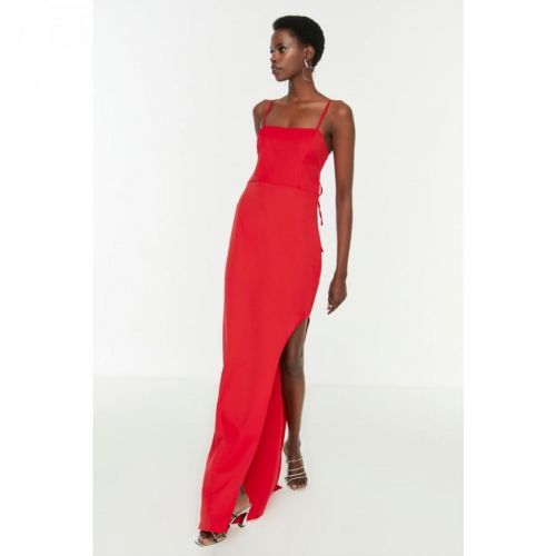 Trendyol Red Back Detailed Evening Dress & Graduation Dress