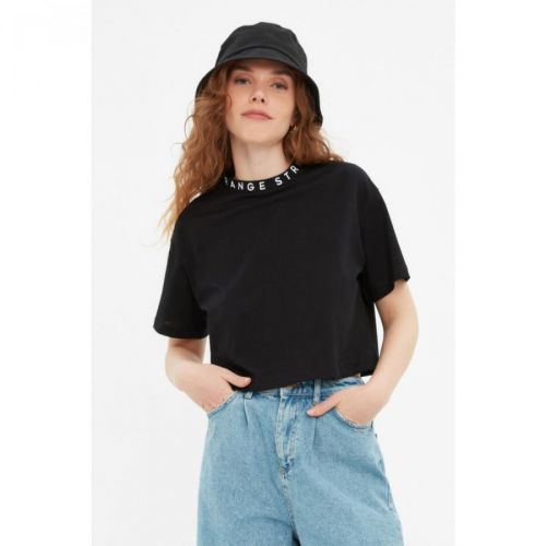 Trendyol Black Crop Knitted T-Shirt