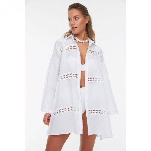 Trendyol White Lace Stripe Detailed Shirt