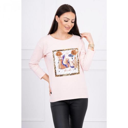 Blouse with graphics 3D and decorative pom pom powdered pink