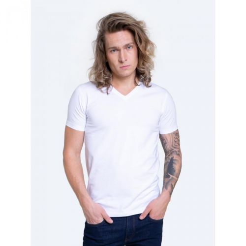 Big Star Man's V_neck_ss T-shirt 152054 Cream Knitted-101