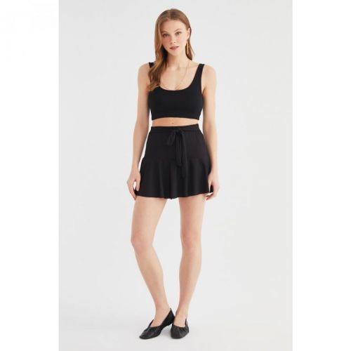 Trendyol Black Skirt Look Ribbed Knitted Shorts & Bermuda