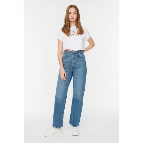 Trendyol Blue Waist Detailed High Waist 90's Wide Leg Jeans