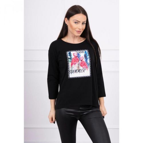 Blouse with flamingo graphics 3D black