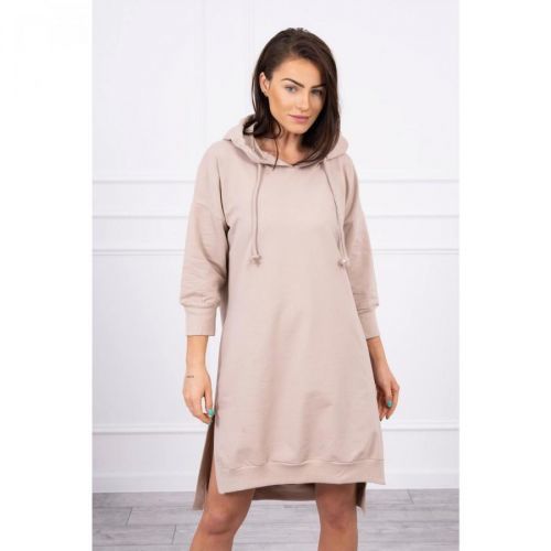 Dress with a hood and longer back beige