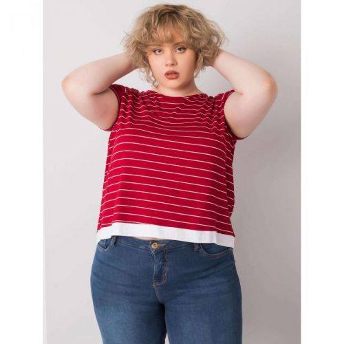 Plus size burgundy striped blouse for women