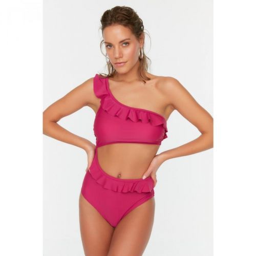 Trendyol Fuchsia Ruffle Detailed One Shoulder Swimsuit