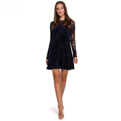 Makover Woman's Dress K023 Navy Blue