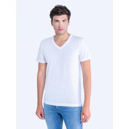 Big Star Man's V_neck_ss T-shirt 152540 Cream Knitted-101