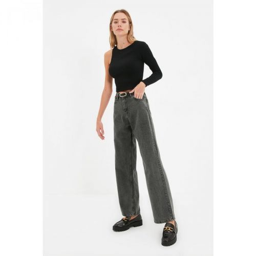 Trendyol Anthracite High Waist Wide Leg Jeans