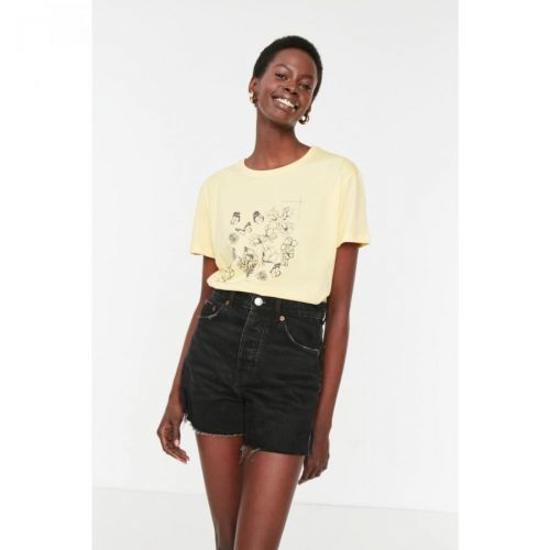 Trendyol Yellow Semifitted Printed Knitted T-Shirt