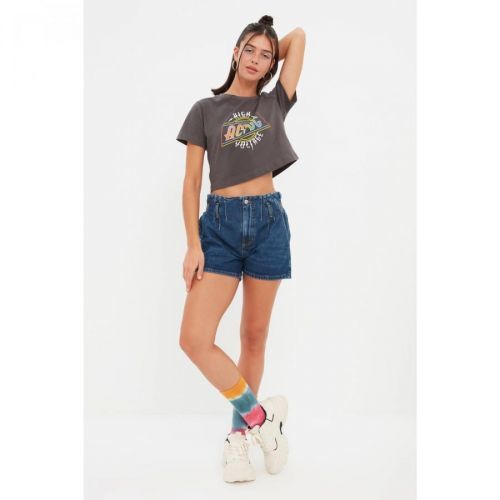 Trendyol Blue Waist Detailed Denim Shorts