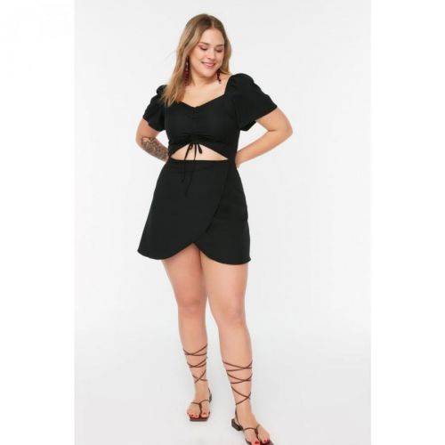 Trendyol Curve Black Ruffle and Cutout Detailed Woven Dress