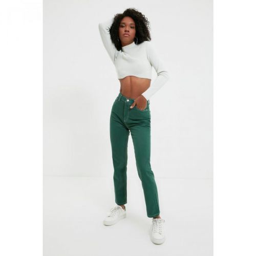 Trendyol Green Contrast Thread High Waist Bootcut Jeans