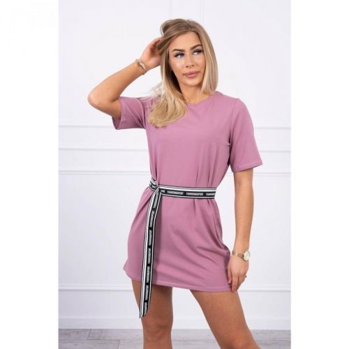 Dress with a decorative belt dark pink