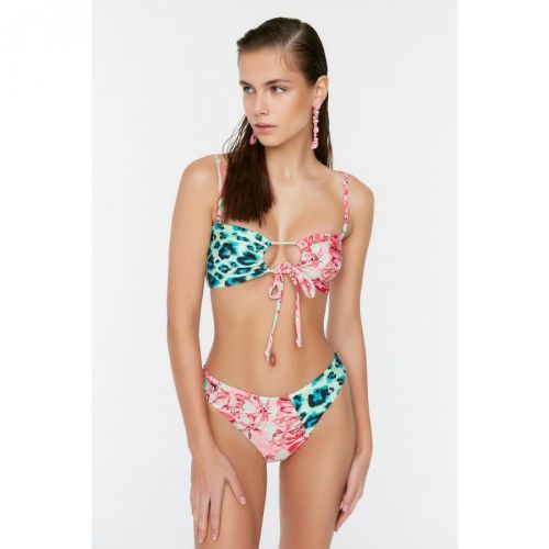 Trendyol Leopard Pattern Color Block Bikini Bottoms