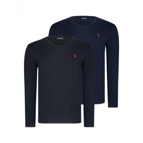 DUAL SET T8587 DEWBERRY V COLLAR MEN'S SWEATSHIRT-BLACK-LACİVERT