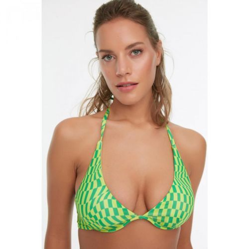 Trendyol Green Geometric Pattern Bikini Top