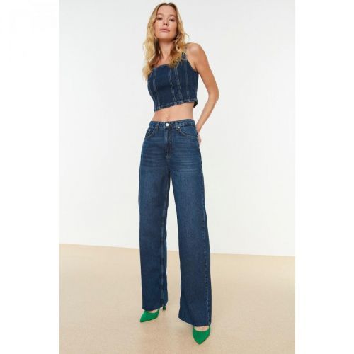 Trendyol Dark Blue High Waist Wide Leg Jeans