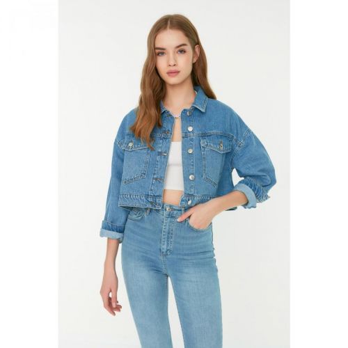 Trendyol Blue Crop Denim Jacket