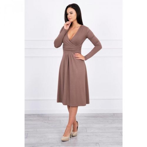 Dress cut under the bust, long sleeve cappuccino