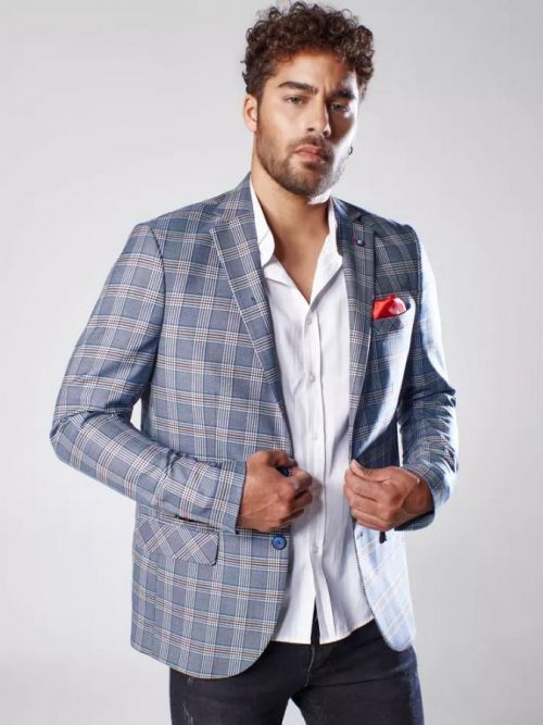 Navy blue men's checked jacket Dstreet MX0566