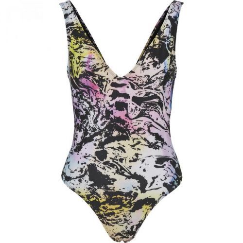 Ladies Recycled Pattern High Leg Swimsuit Multicolor Fading