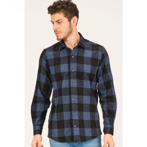 G729 DEWBERRY MEN'S PLAID SHIRT-LACİVERT