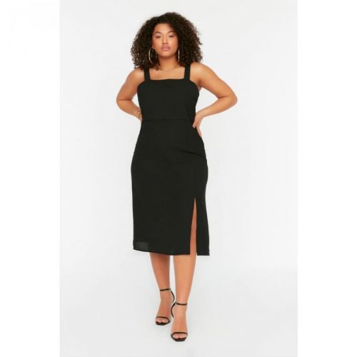 Trendyol Curve Black Slit Detailed Woven Dress