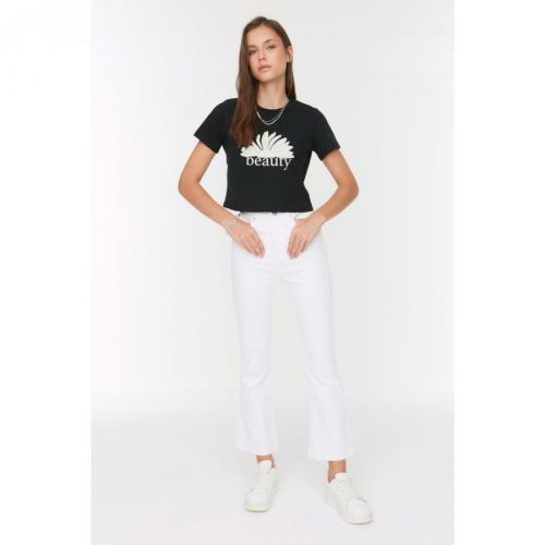 Trendyol White High Waist Crop Flare Jeans