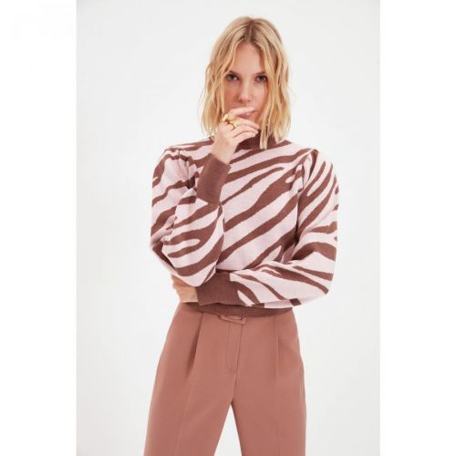 Trendyol Dried Rose Animal Jacquard Knitwear Sweater