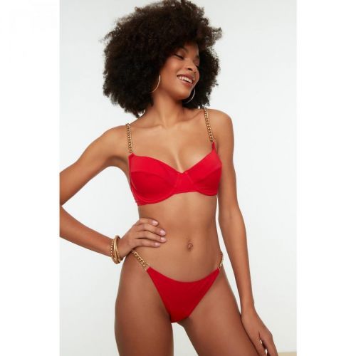 Trendyol Red Print Detail Bikini Bottoms
