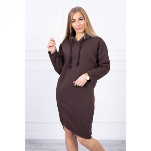 Dress with a hood and a slit on the side brown