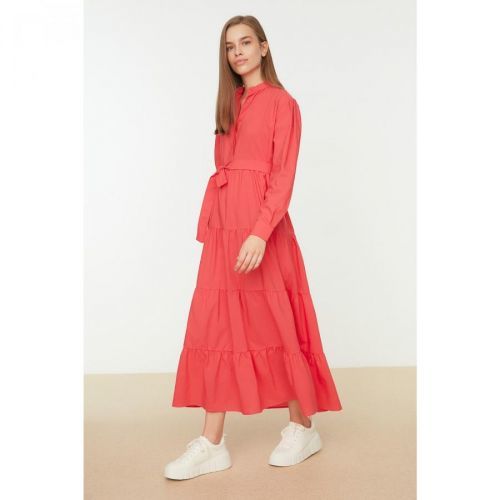 Trendyol Coral Belt Detailed Judge Collar Dress