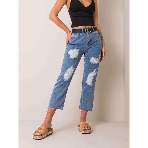 Blue mom jeans with holes