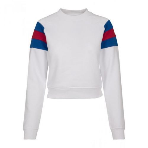 Ladies Sleeve Stripe Crew white/brightblue/firered