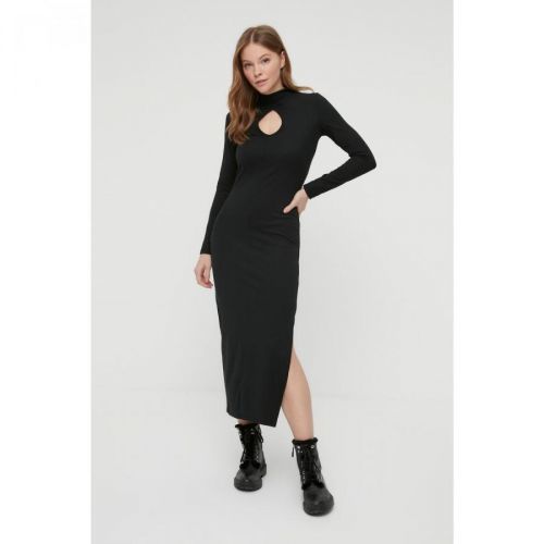 Trendyol Black Ribbed Knitted Dress