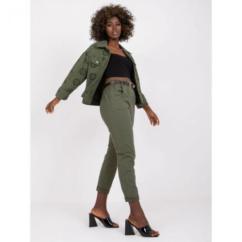 Women's dark green cotton sweatshirt with pockets