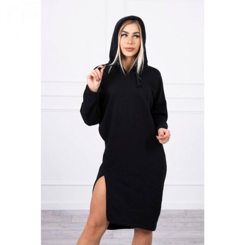 Dress with a hood and a slit on the side black