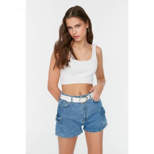 Trendyol Blue Cargo Pocket Detailed Denim Shorts