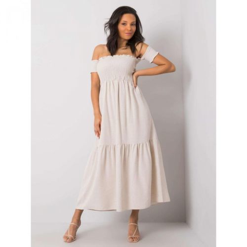 RUE PARIS Beige long dress with a frill
