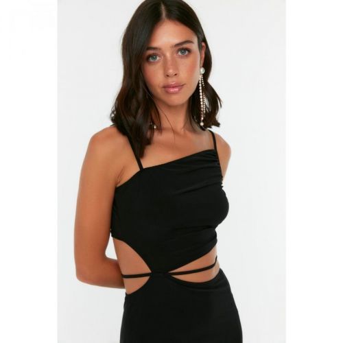 Trendyol Black Piping Detailed Evening Dress & Graduation Dress Black