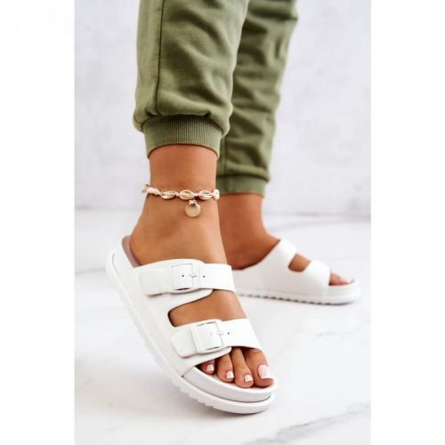 Rubber Slippers With Buckle White Corina