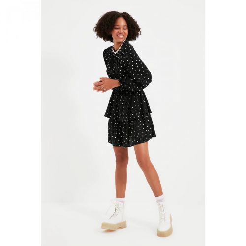 Trendyol Black Polka Dot Ruffle Dress