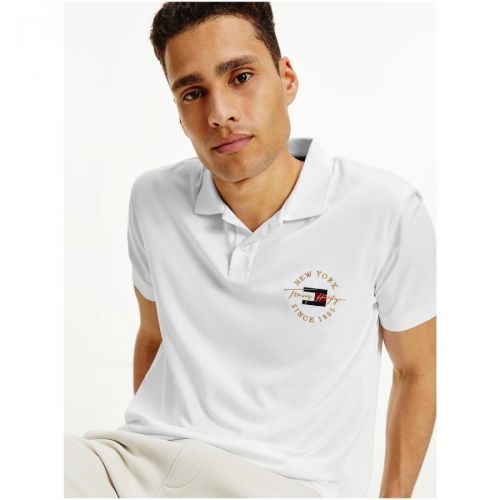 Bílé pánské polo triko Tommy Hilfiger Icon Logo Interlock - Pánské