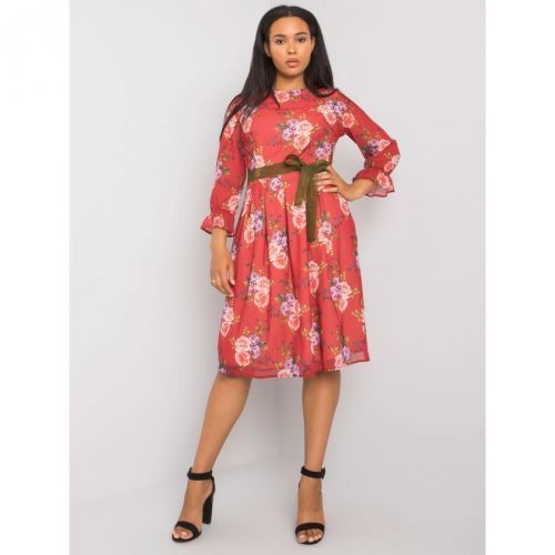 Plus size burgundy dress with floral patterns