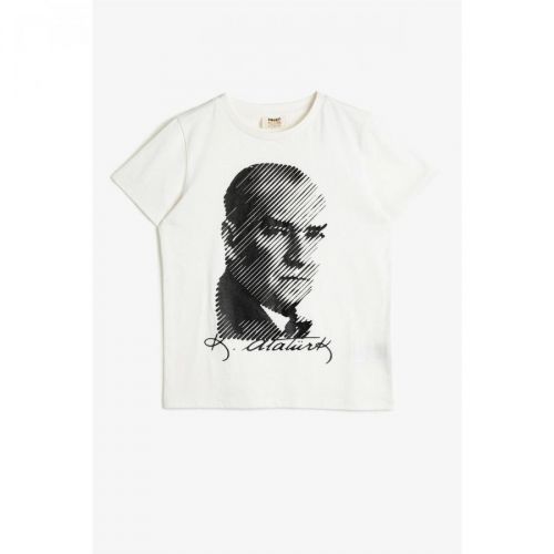 Koton Ataturk Printed Cotton Short Sleeve Crew Neck T-Shirt