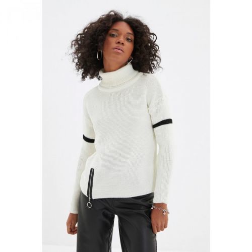 Trendyol Ecru Zipper Detailed Knitwear Sweater