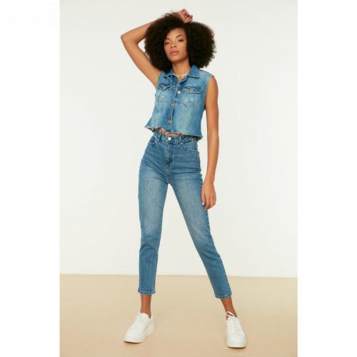 Trendyol Dark Blue High Waist Slim Mom Jeans